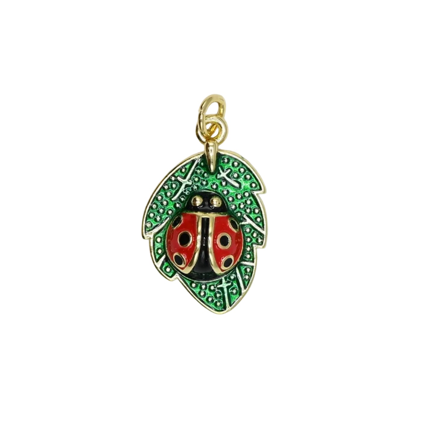 Ladybug Leaf Charm Pendant 18K Gold Filled