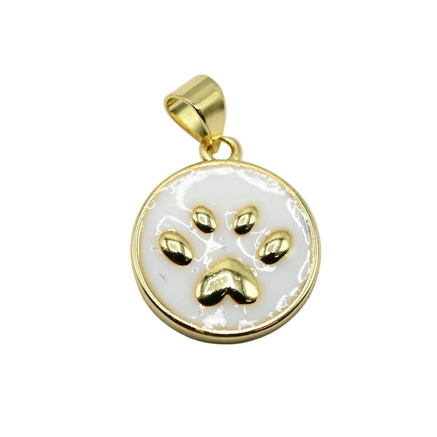 Paw Print White Enamel Charm Pendant | | 18K Gold-Filled