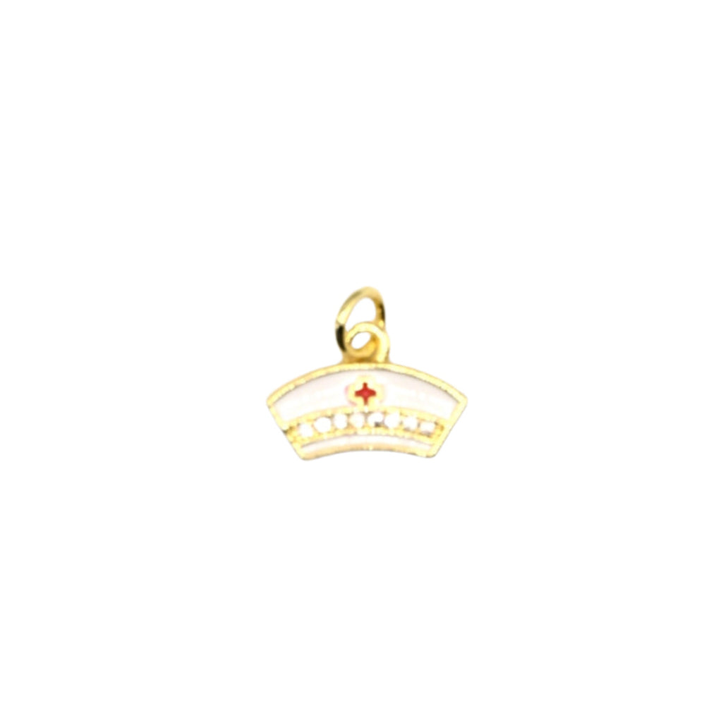 White Nurse Cap Charm 18K Gold Filled
