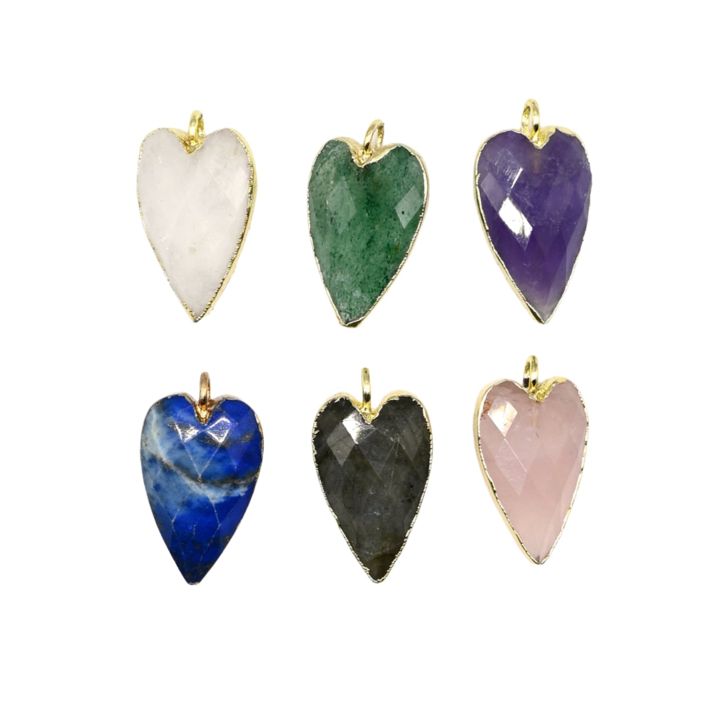 Large Natural Stone Heart Faceted Charm