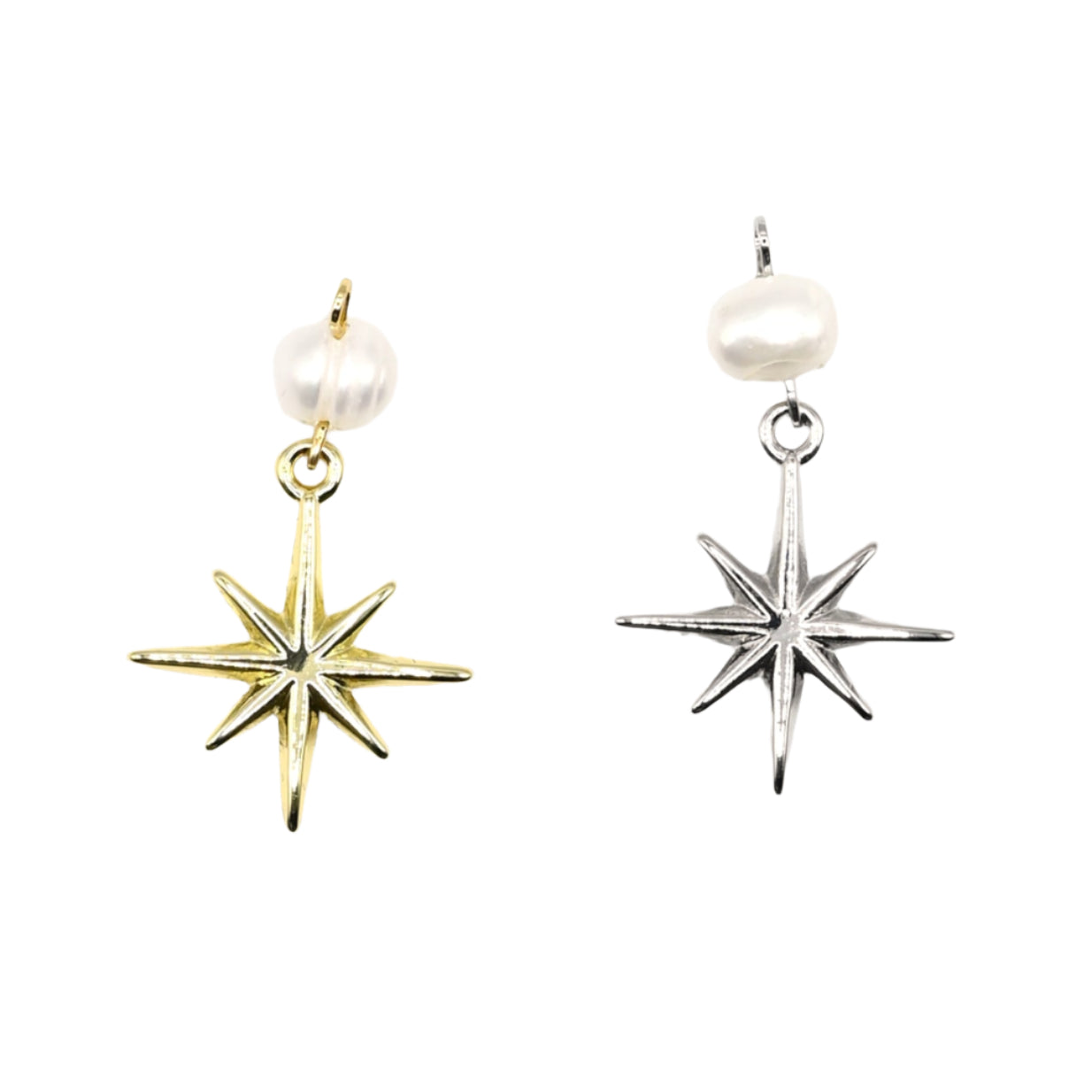North Star with Fresh Water Pearl Charm 18K Gold Filled / Silver