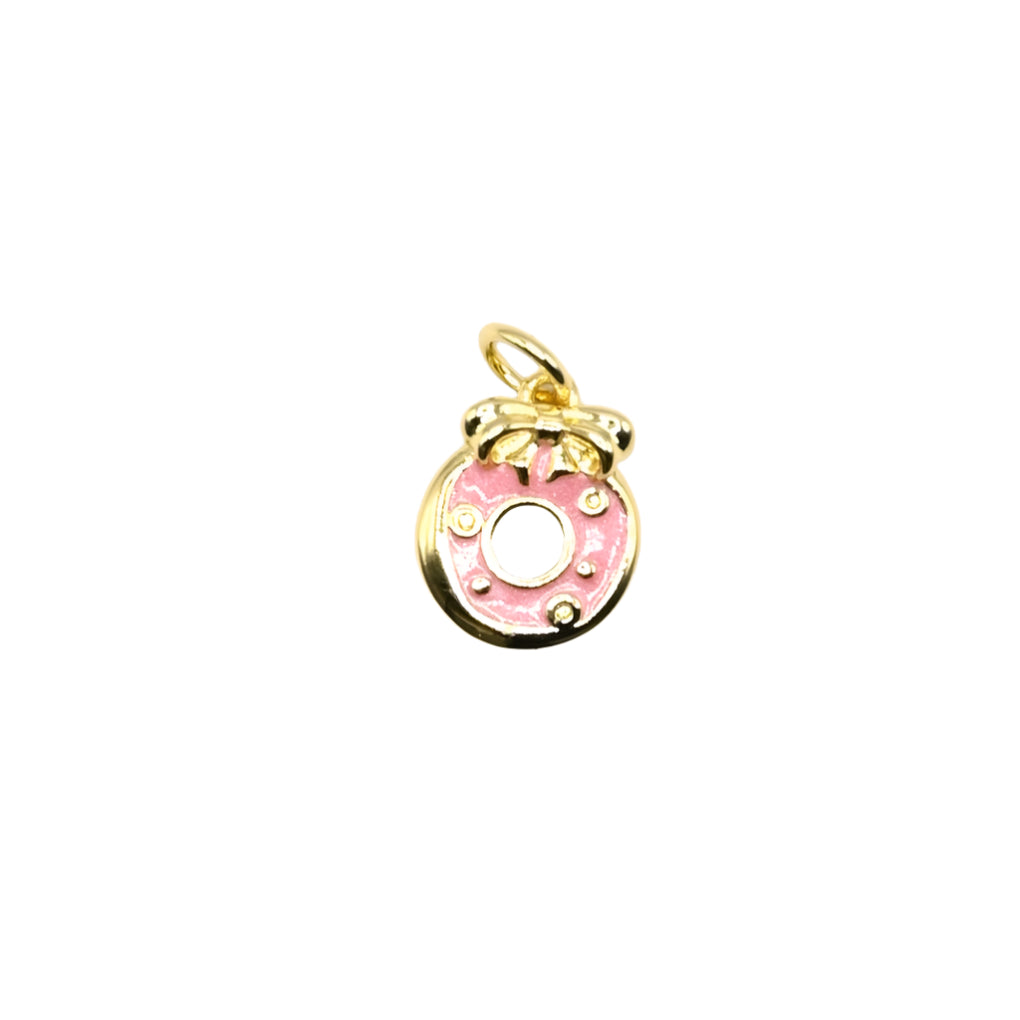 Pink Donut with Bow Charm 18K Gold Filled