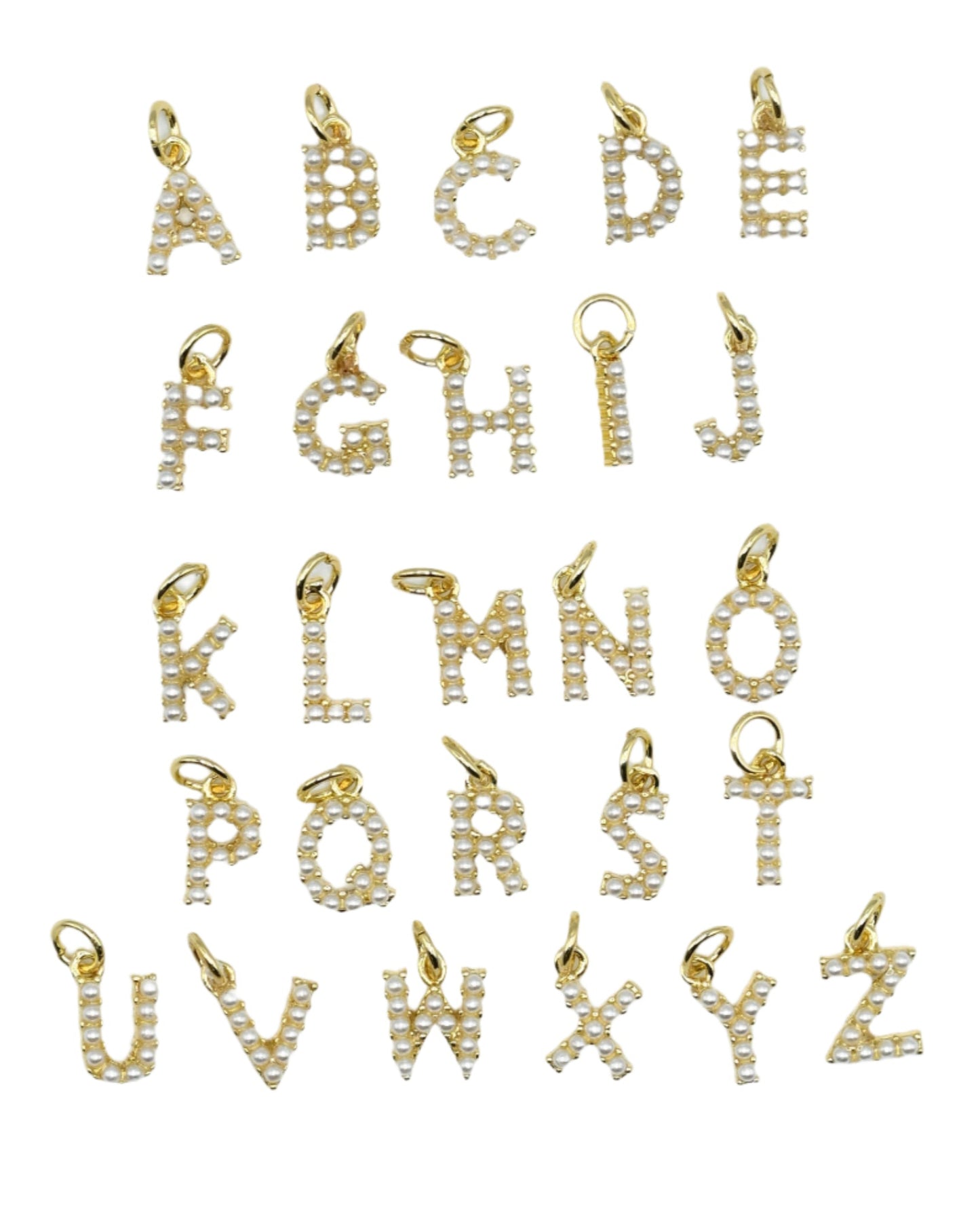 Small Flat Letter With Pearls Charms 18K Gold Filled