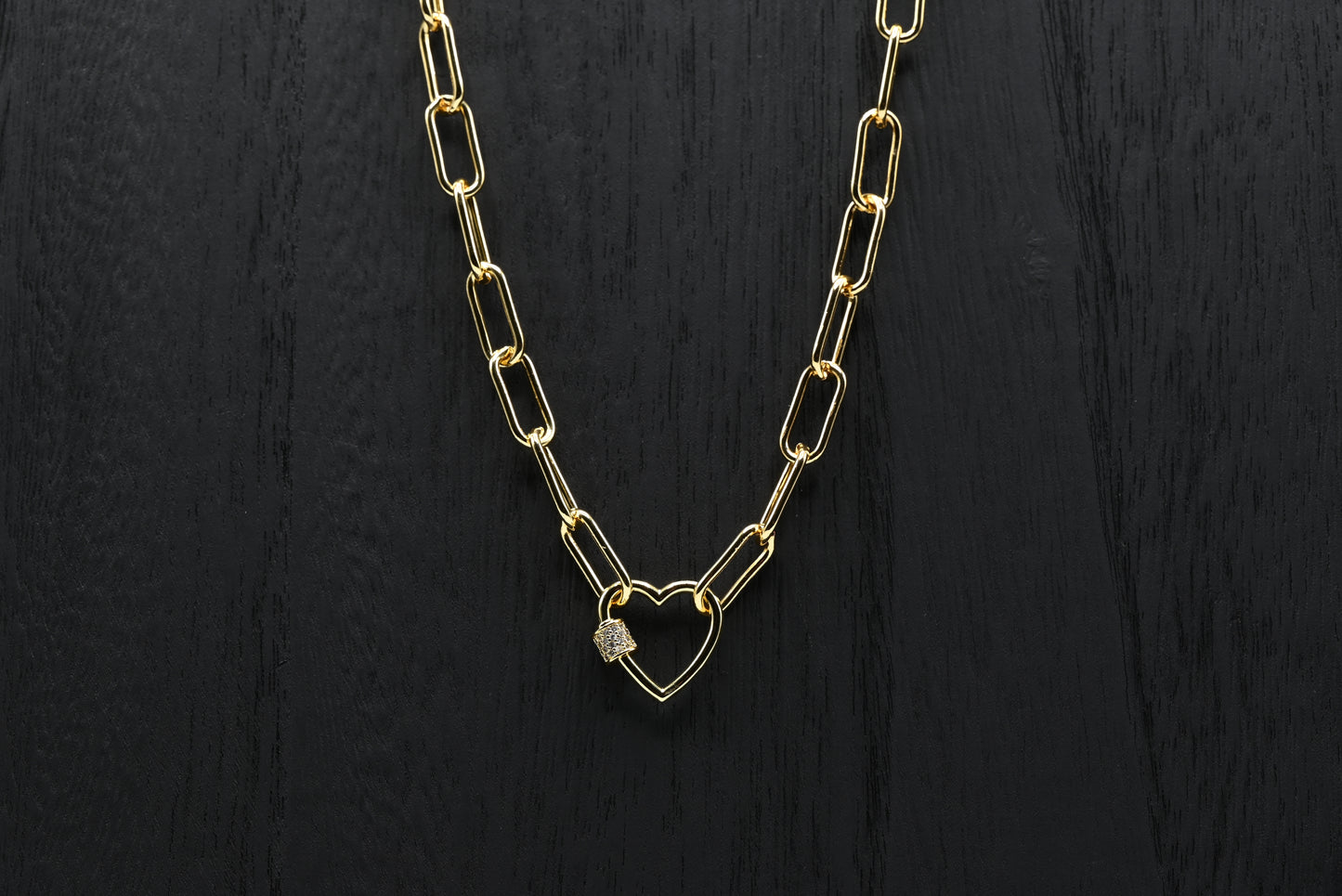 Chunky Heart Screw Diamond Carabiner Enhancer Charm Necklace