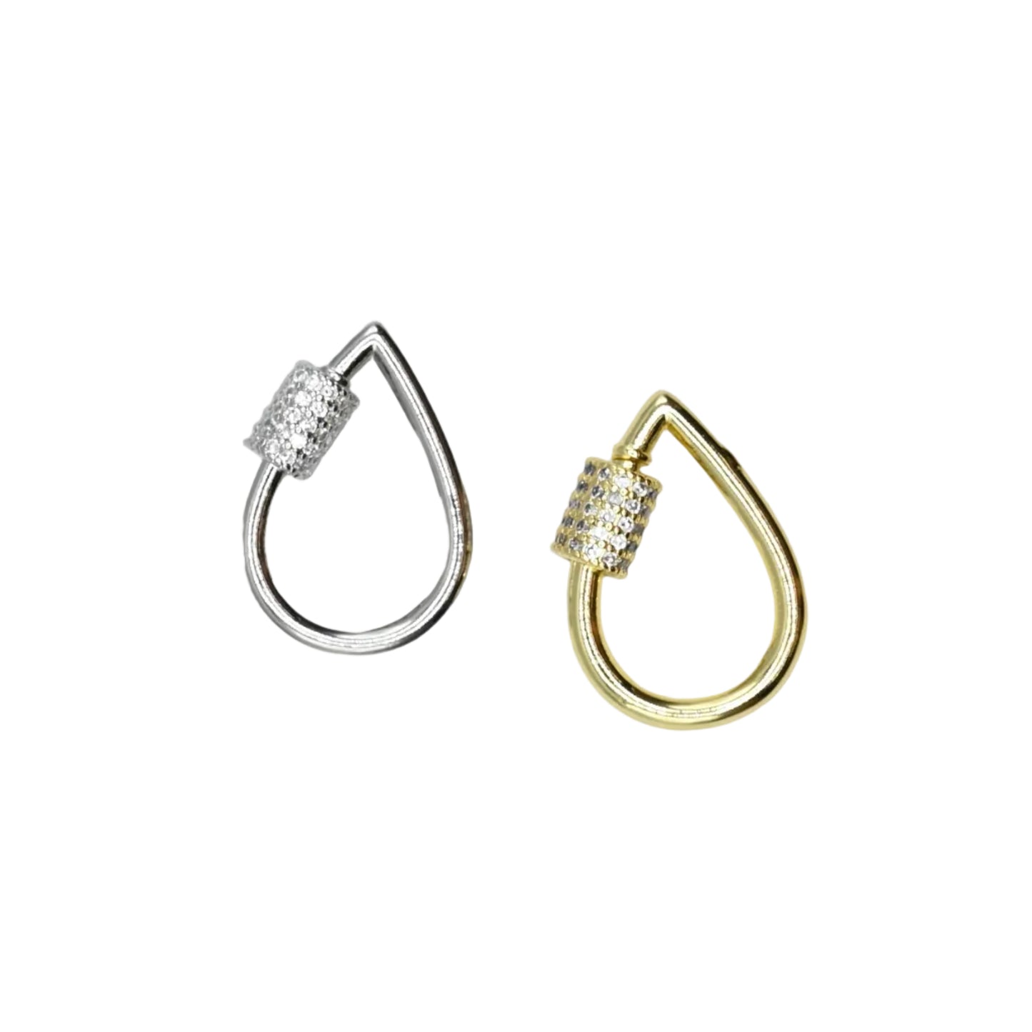 Crystal Teardrop 18x15mm Carabiner Connector 18K Gold Filled & Silver