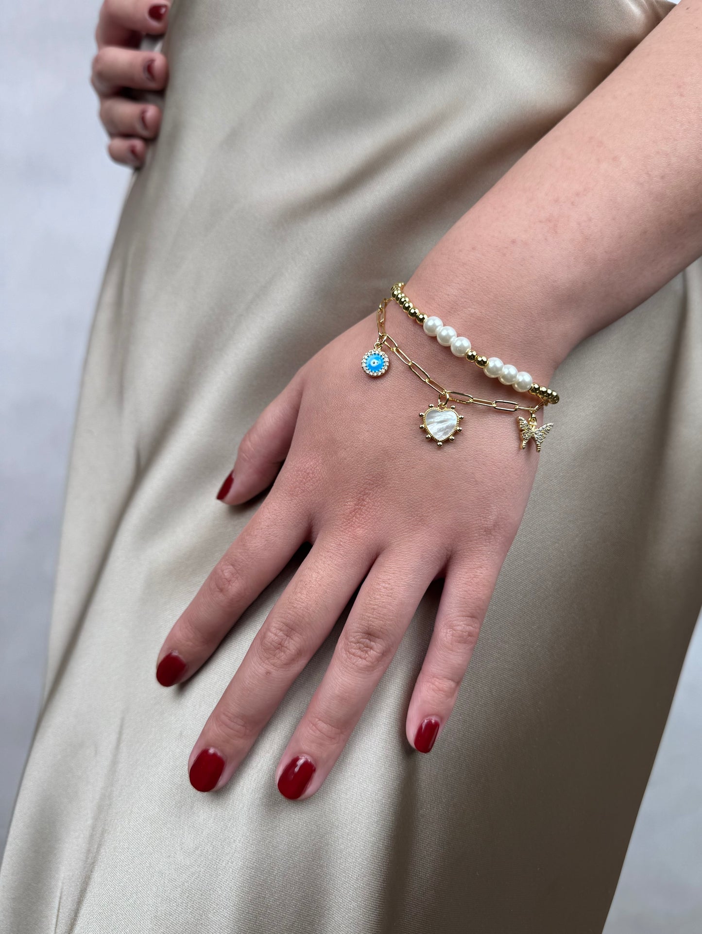 Gold and Pearl Beaded Stretch Bracelet 18K Gold Filled