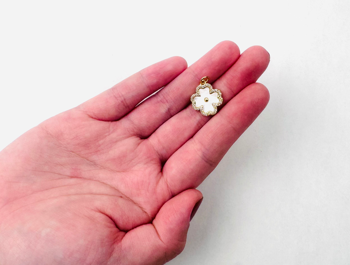 Clover Studded Mother Of Pearl Charm 18K Gold Filled / Silver