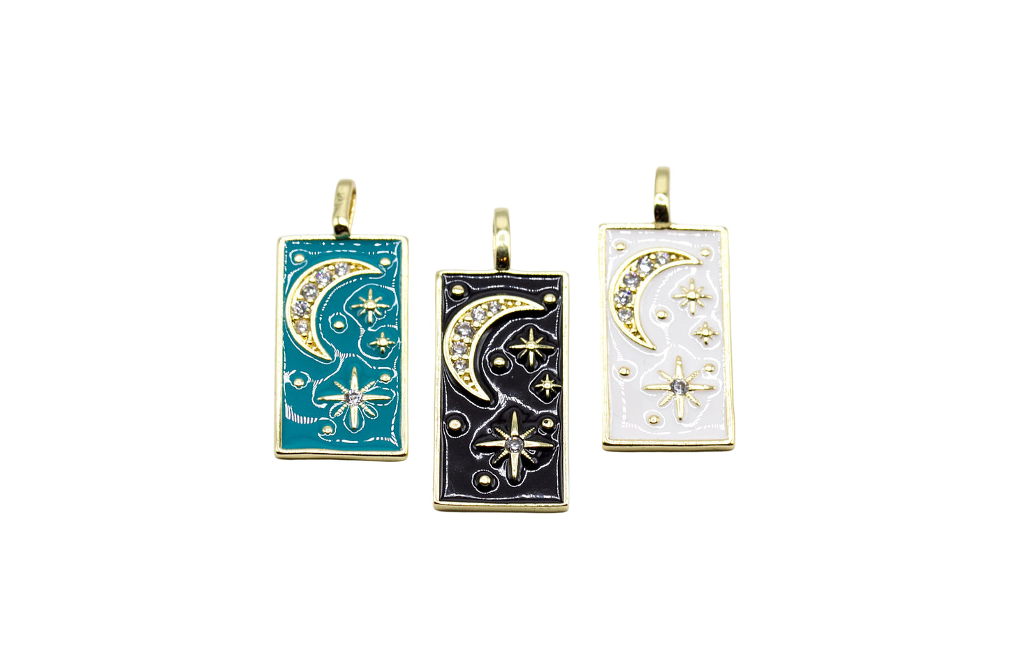 Rectangular Crescent and Star White Enamel Charm 18K Gold Filled