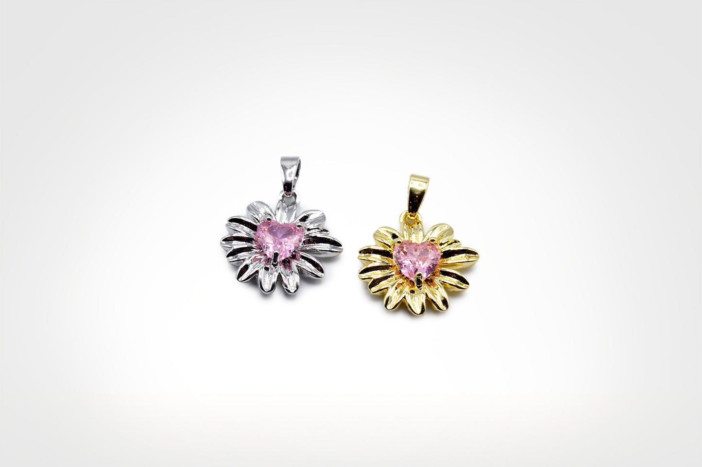 Daisy with Pink Sapphire Charm 18K Gold Filled / Silver