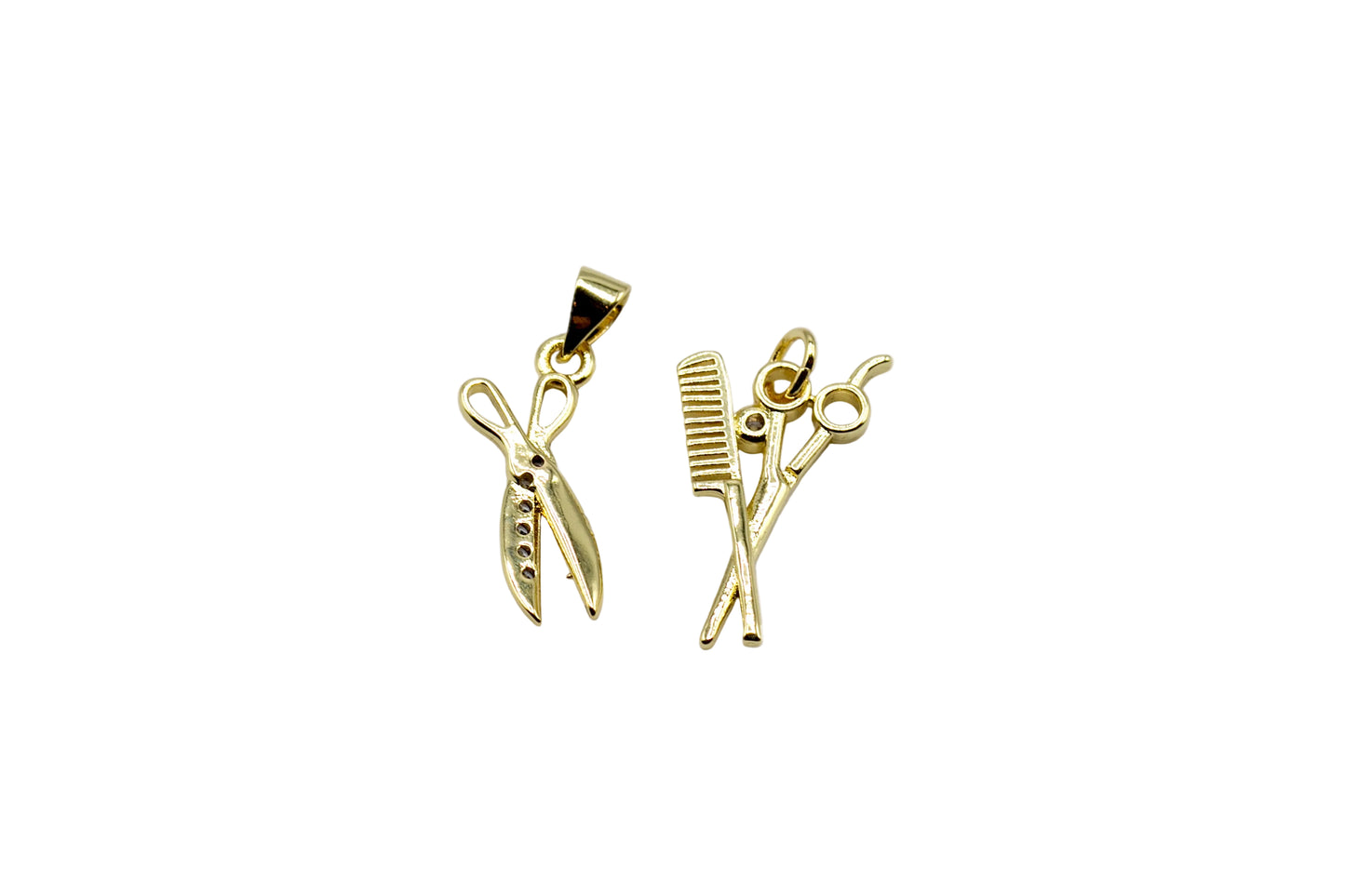 Scissor Charm / Scissor and Comb Charm 18K Gold Filled