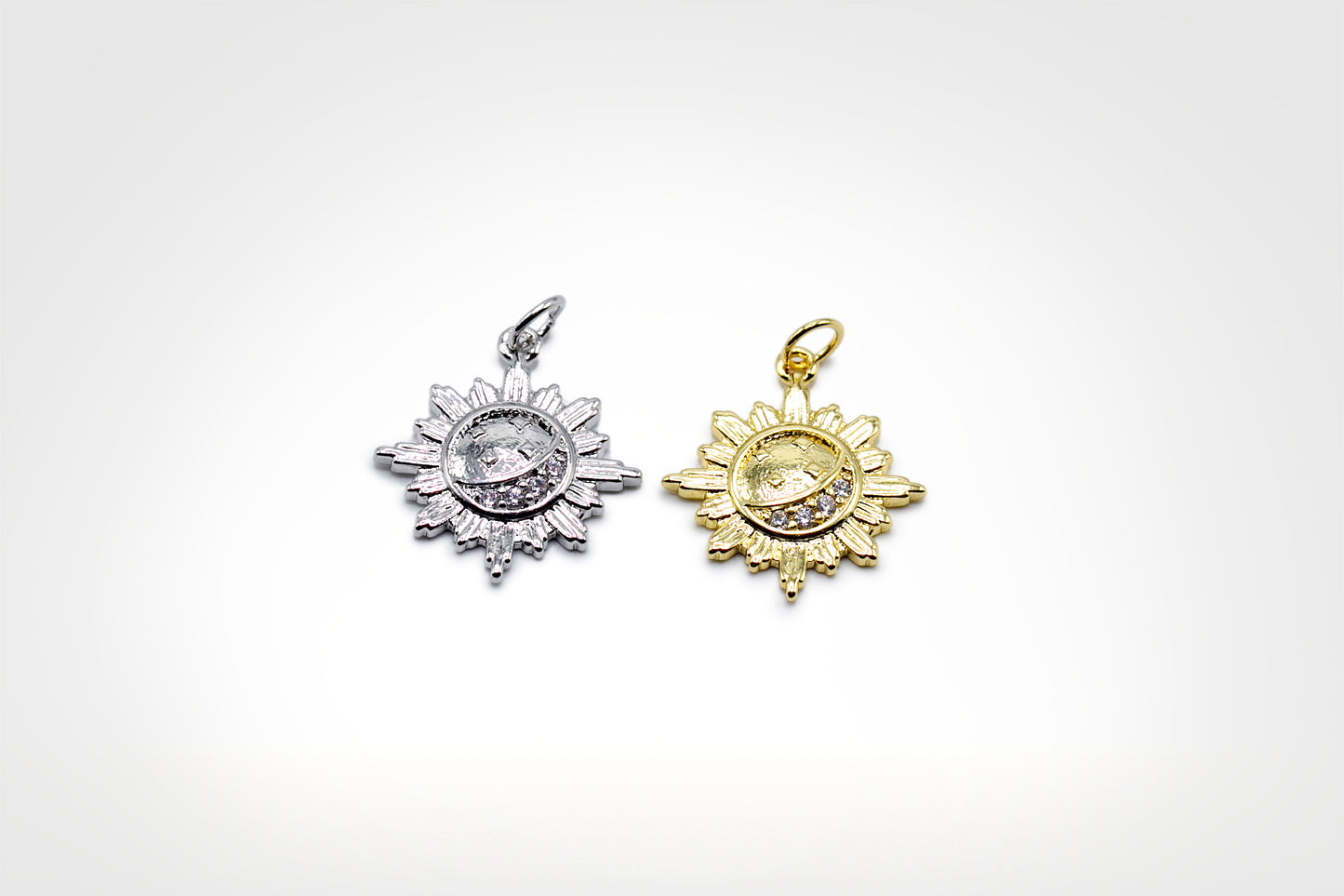 Plain Sun with Studded Moon Charm 18K Gold Filled / Silver