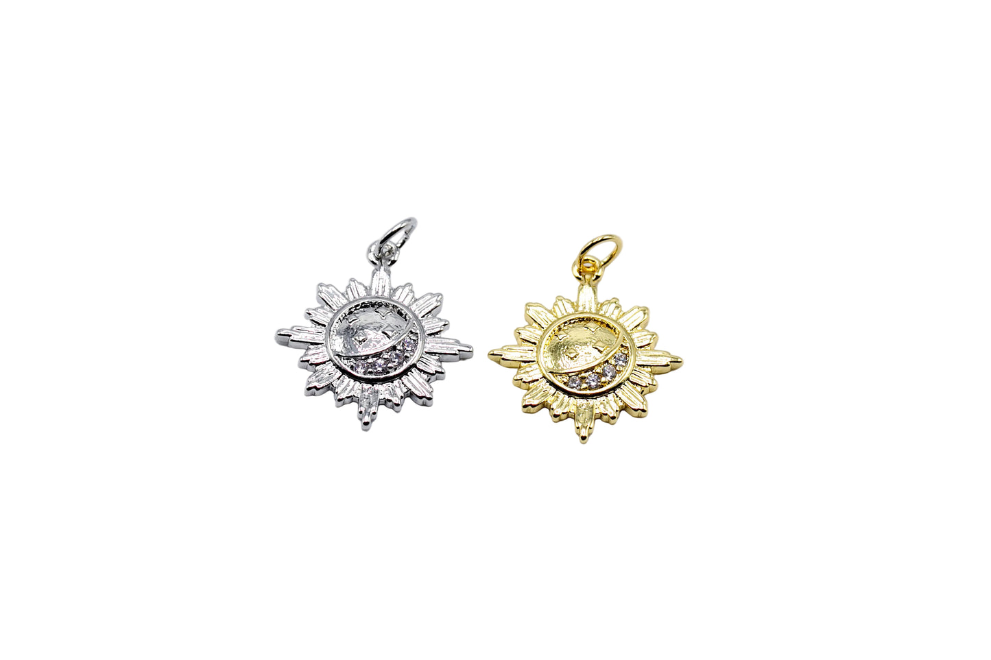 Plain Sun with Studded Moon Charm 18K Gold Filled / Silver