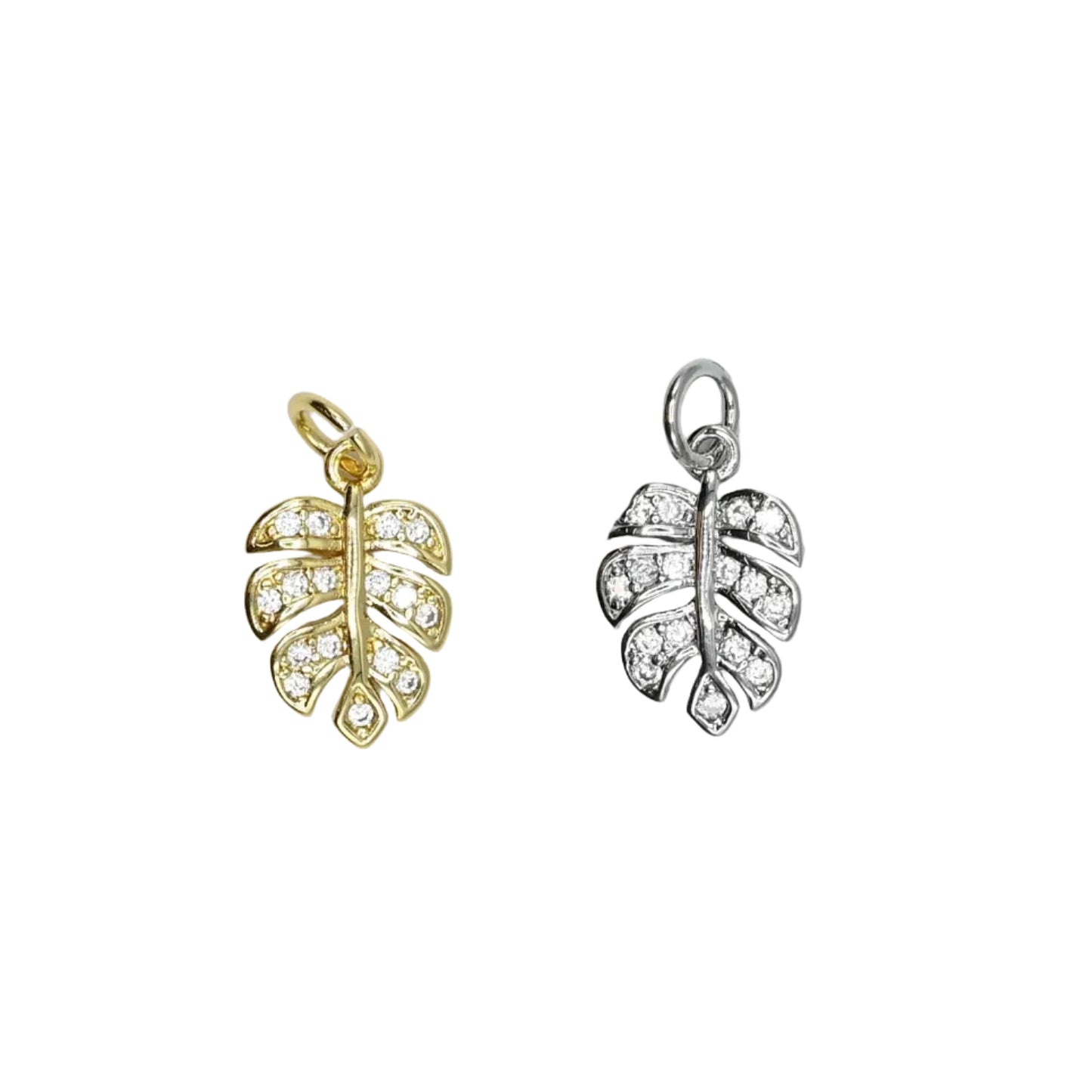 Crystal Monstera Leaf Charm Pendant 18K Gold Filled / Silver