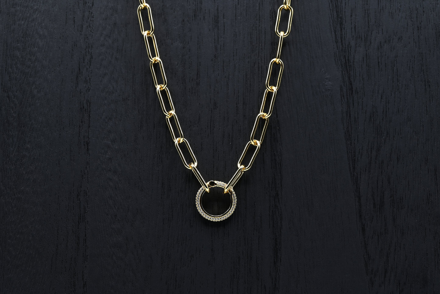 Pavé Crystal Round 18mm Carabiner Connector 18K Gold Filled & Silver