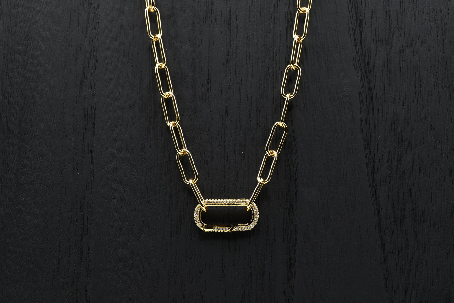 Pavé Crystal Rectangular Oval 28x14mm Carabiner Charm Connector 18K Gold Filled & Silver