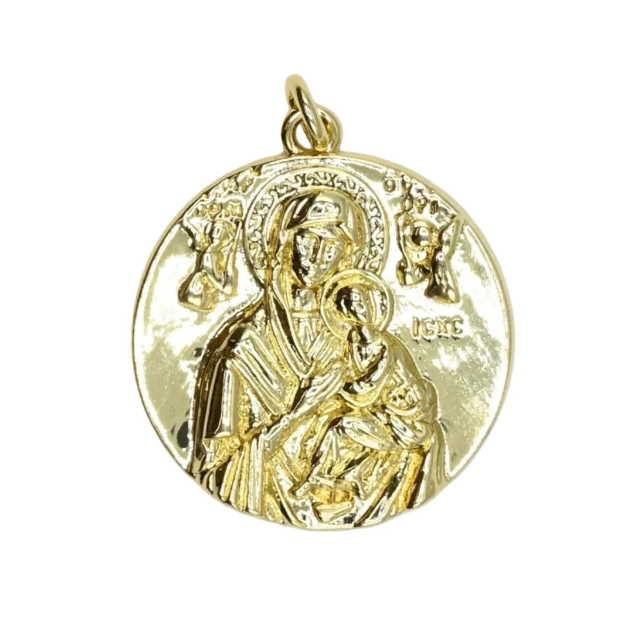 Large Our Mother of Perpetual Help Medallion Charm Pendant 18K Gold Filled