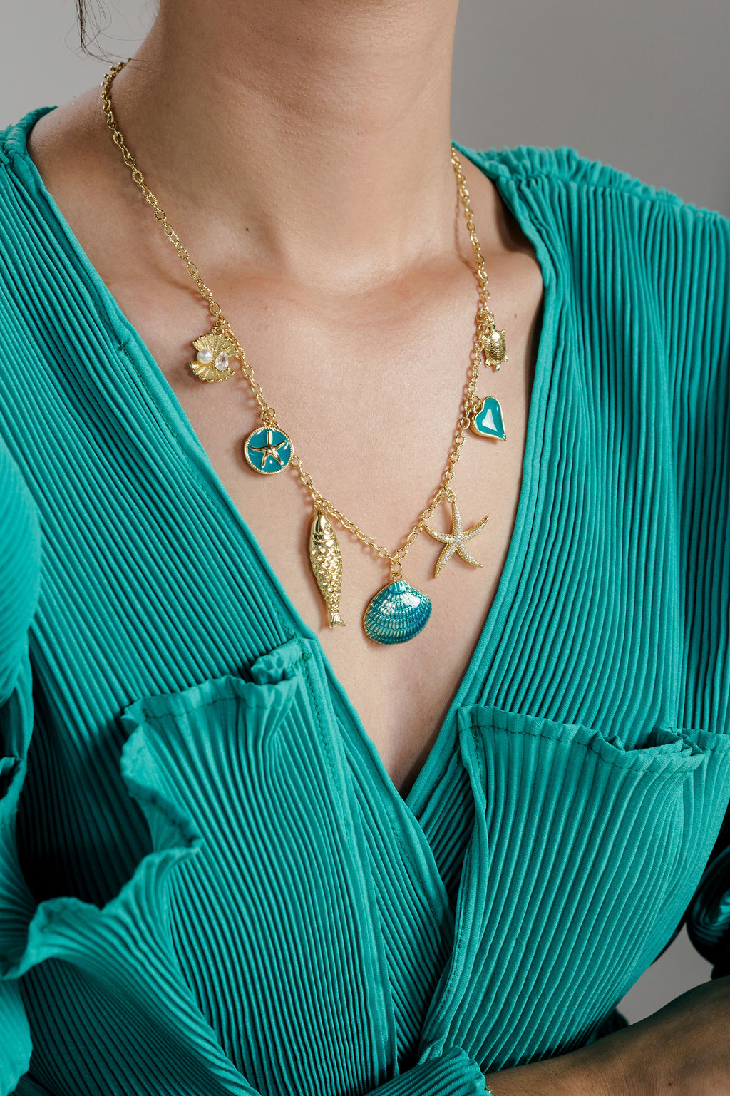 Turquoise Seashell Charm Pendant 18K Gold Filled