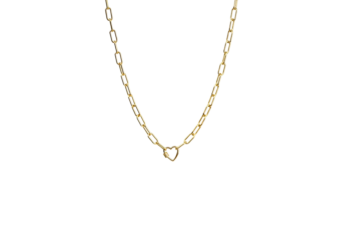 Chunky Heart Screw Diamond Carabiner Enhancer Charm Necklace | 18K Gold-Filled