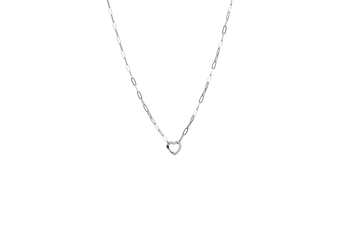 Paperclip Diamond Heart Carabiner Charm Necklace | 18K Gold-Filled & Silver