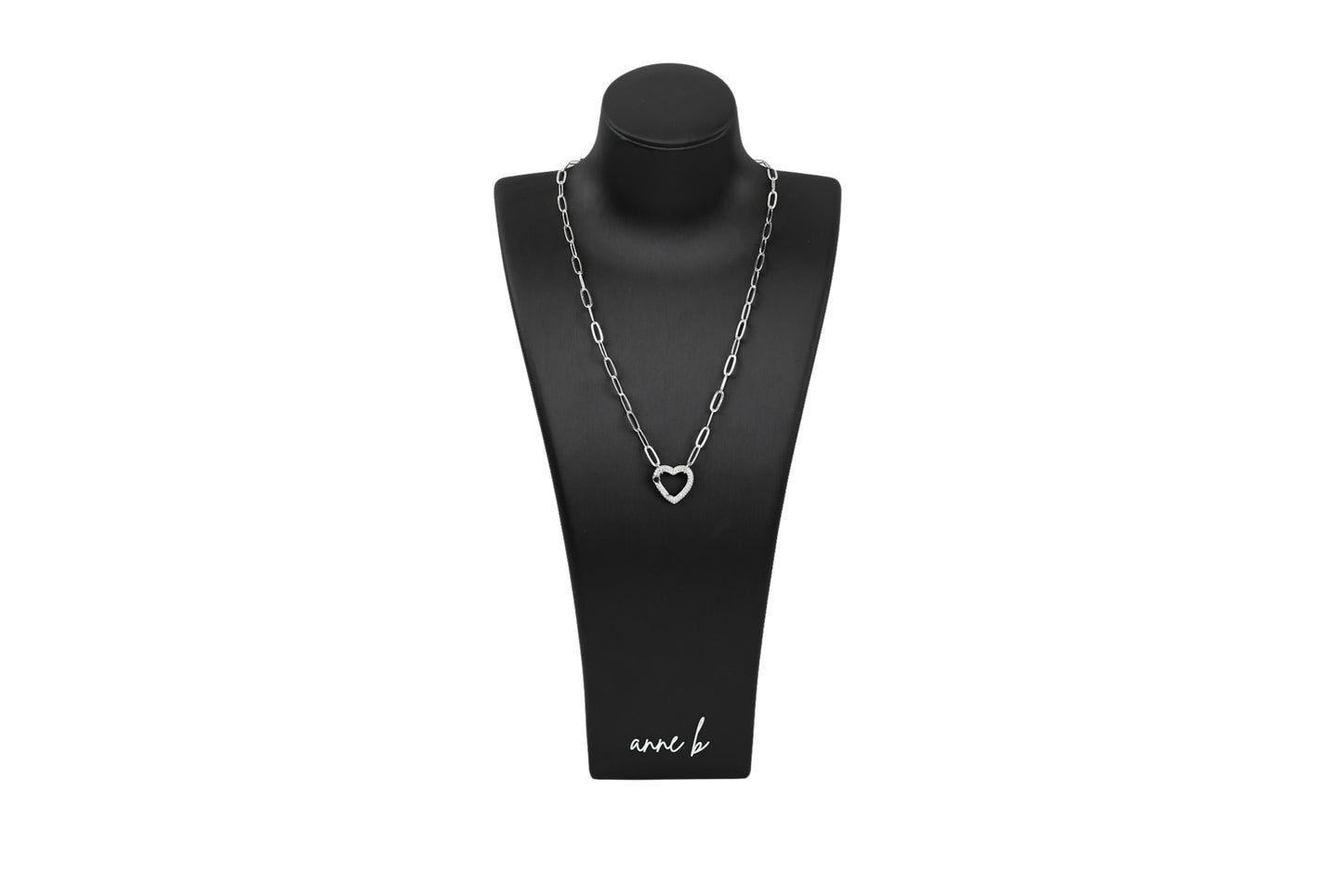 Paperclip Diamond Heart Spring Enhancer Charm Necklace 18k Gold Filled, Silver