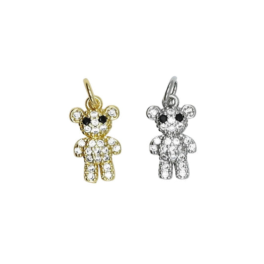 Crystal Teddy Bear Charm Pendant 18K Gold Filled / Silver