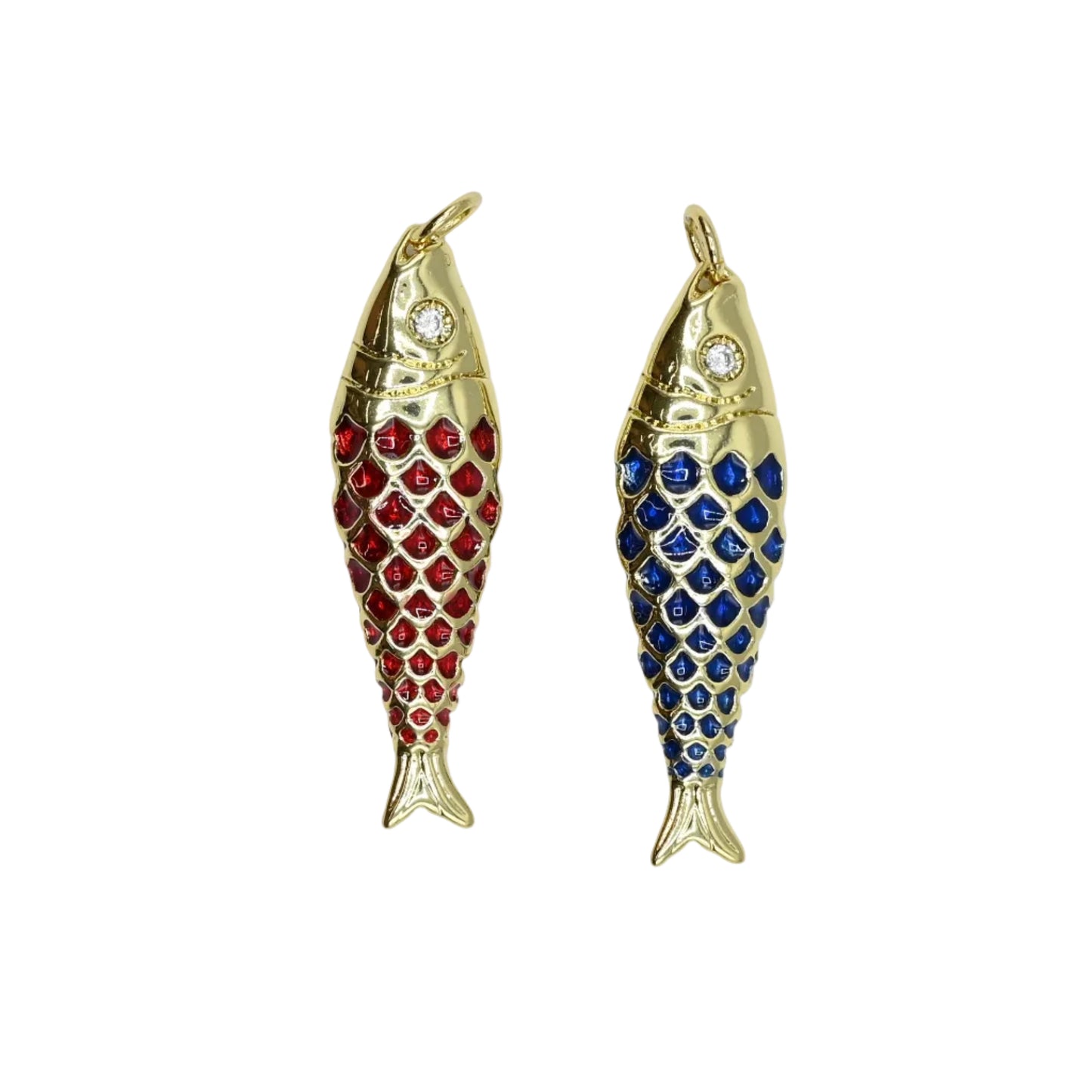 Large Enamel Fish Charm Pendant  18K Gold Filled