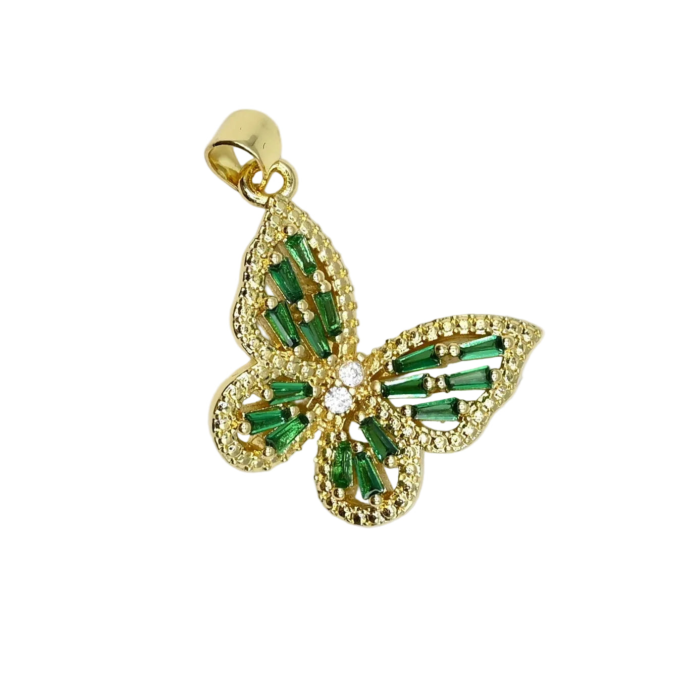 Green Crystal Butterfly Charm Pendant 18K Gold Filled