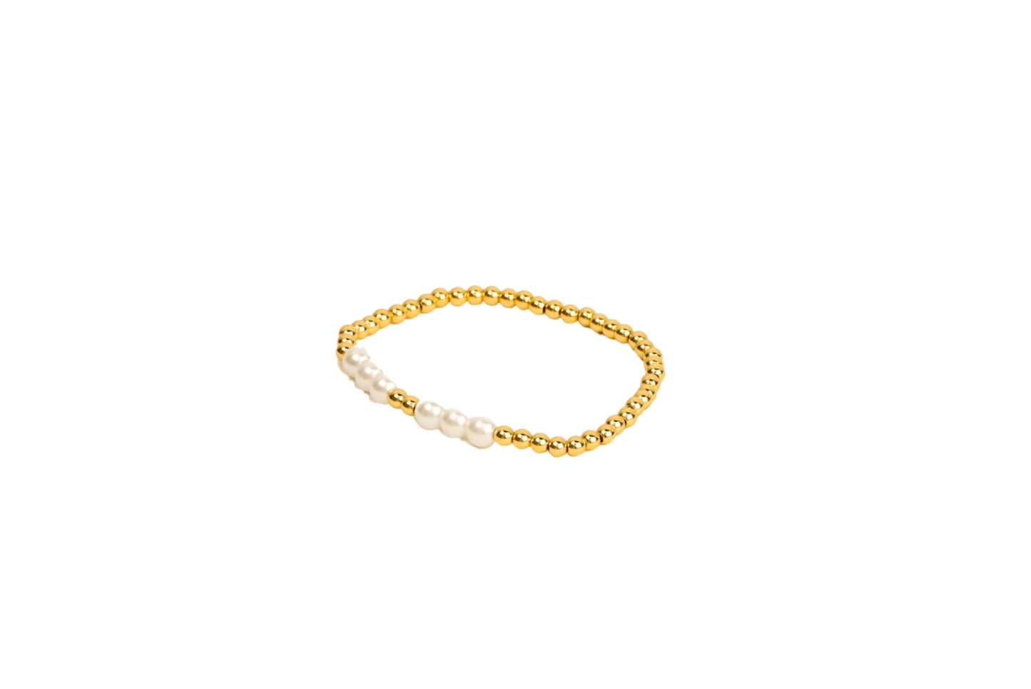 Gold and Pearl Beaded Stretch Bracelet 18K Gold Filled