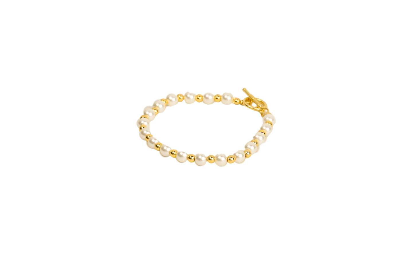 Classic Pearl & Gold Bead Bracelet  with Toggle Clasp 18K Gold Filled