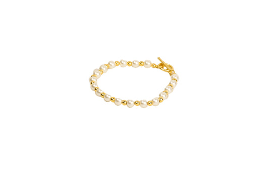 Classic Pearl & Gold Bead Bracelet  with Toggle Clasp 18K Gold Filled