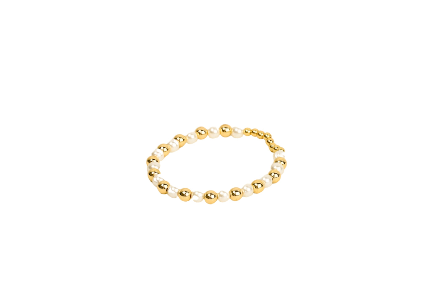 Pearl and Gold Beaded Stretch Bracelet 18K Gold Filled