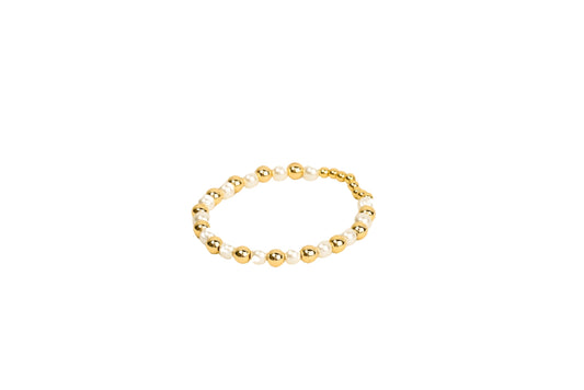 Pearl and Gold Beaded Stretch Bracelet 18K Gold Filled