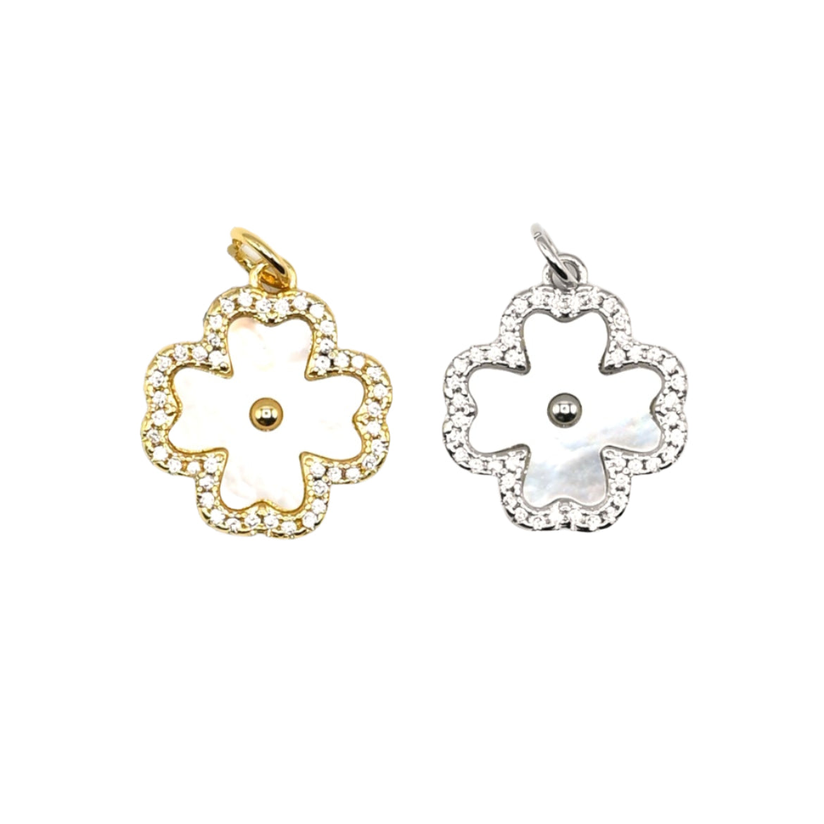 Clover Studded Mother Of Pearl Charm 18K Gold Filled / Silver