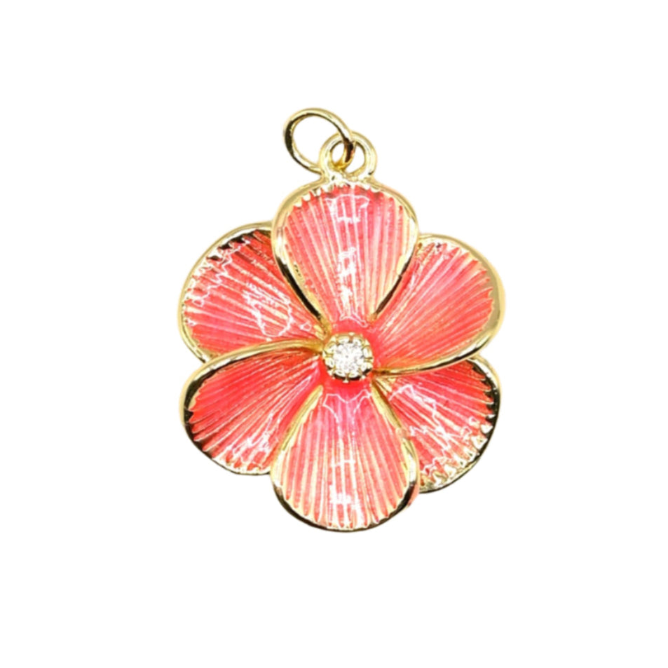 Large Peach Flower Charm 18K Gold Filled