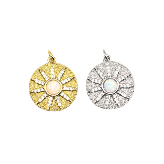 Round Sun with Opal Charm 18K Gold Filled / Silver