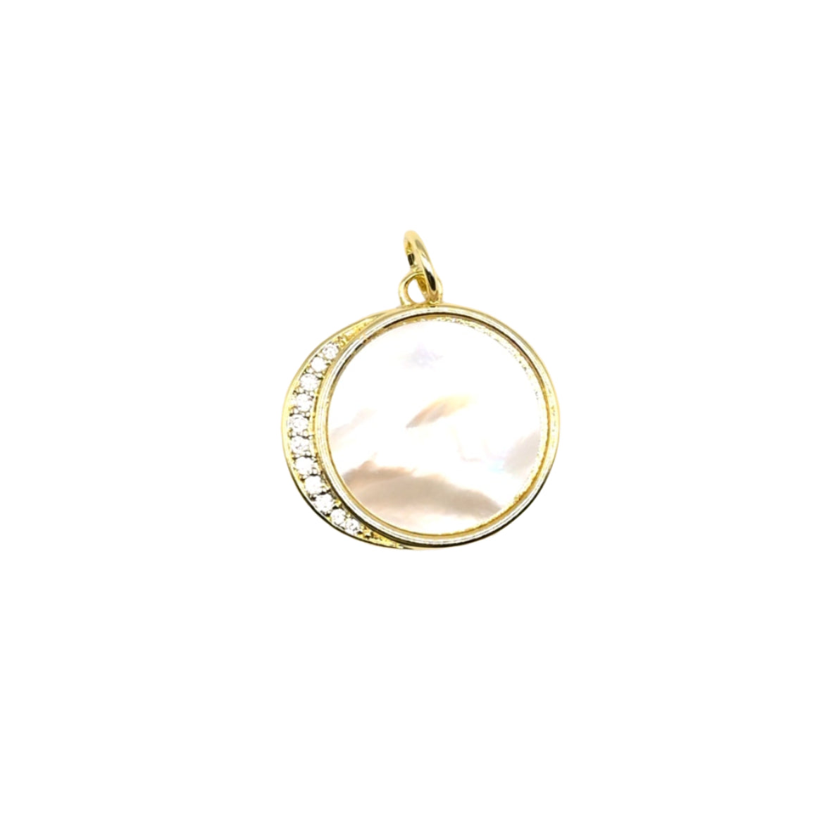 Mother of Pearl Moon Disc Charm 18K Gold Filled