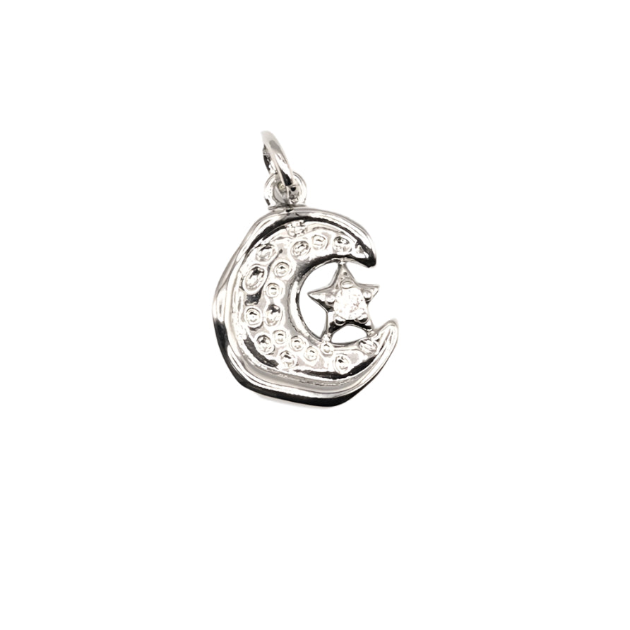 Crescent Moon with Star Charm 18K Gold Filled / Silver