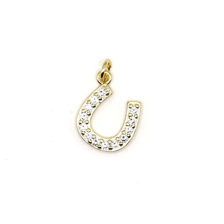 Horseshoe Charm Pendant 18K Gold Filled Studded
