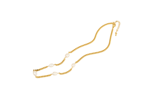 Small Cuban Link with Pearls Necklace 18K Gold Filled