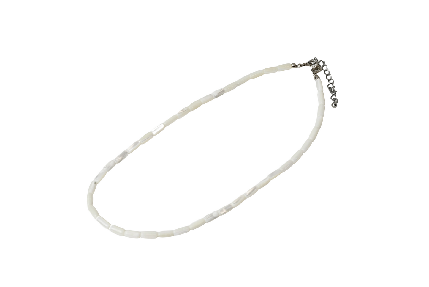 Mother of Pearl Tube Necklace Silver
