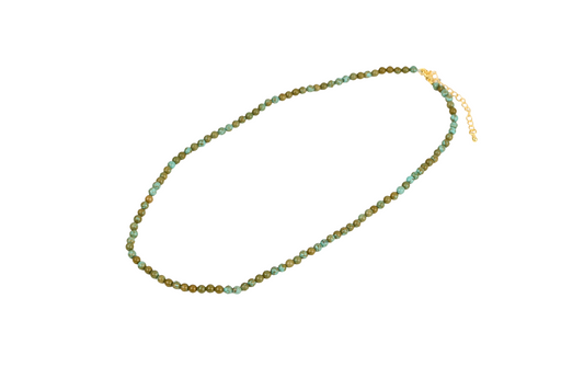 African Turquoise and Jasper Bead Necklace 18k Gold Filled
