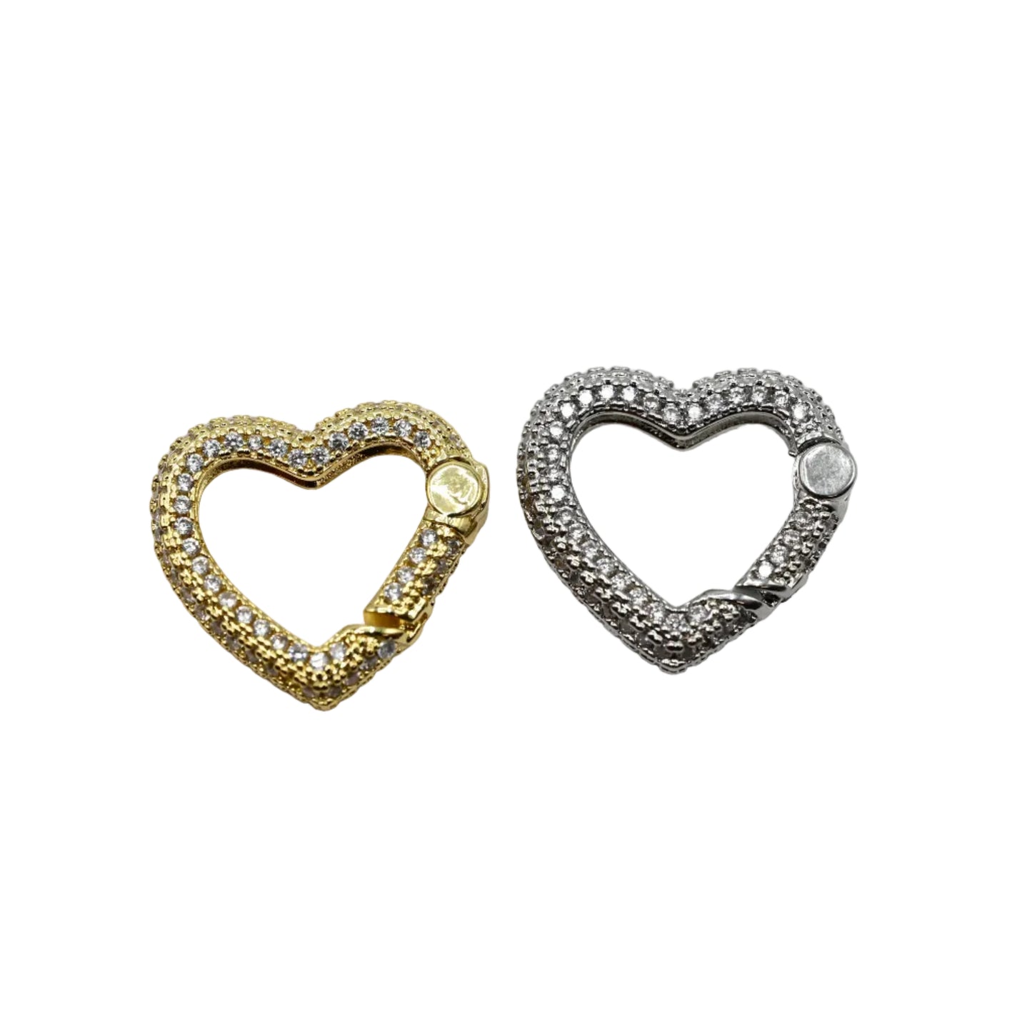 Crystal Heart 18x18mm Carabiner Charm Connector 18K Gold Filled & Silver