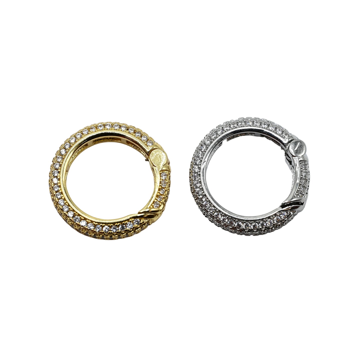Pavé Crystal Round 18mm Carabiner Connector 18K Gold Filled & Silver