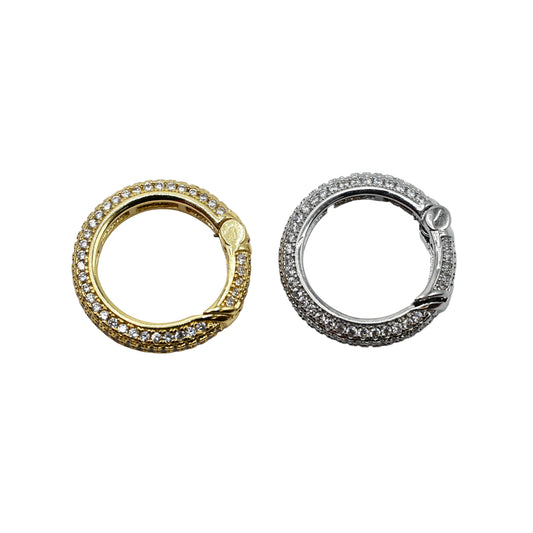Pavé Crystal Round 18mm Carabiner Connector 18K Gold Filled & Silver