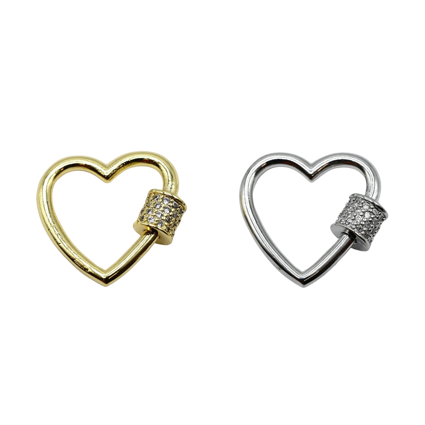 Heart Pavé Lock Charm 18mm Connector Carabiner 18K Gold Filled & Silver