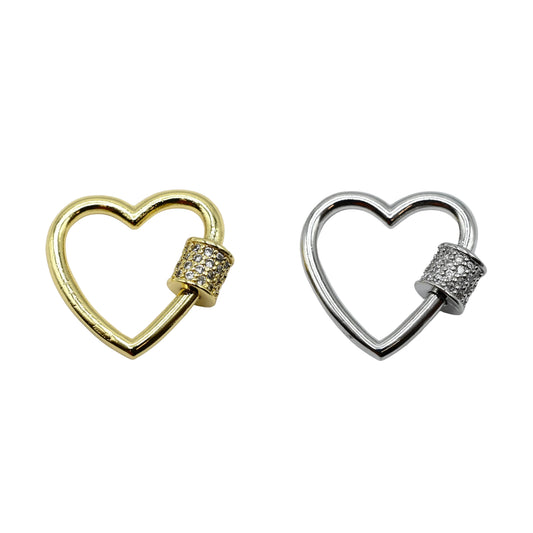 Heart Pavé Lock Charm 18mm Connector Carabiner 18K Gold Filled & Silver
