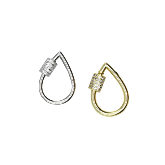 Crystal Teardrop 18x15mm Carabiner Connector 18K Gold Filled & Silver