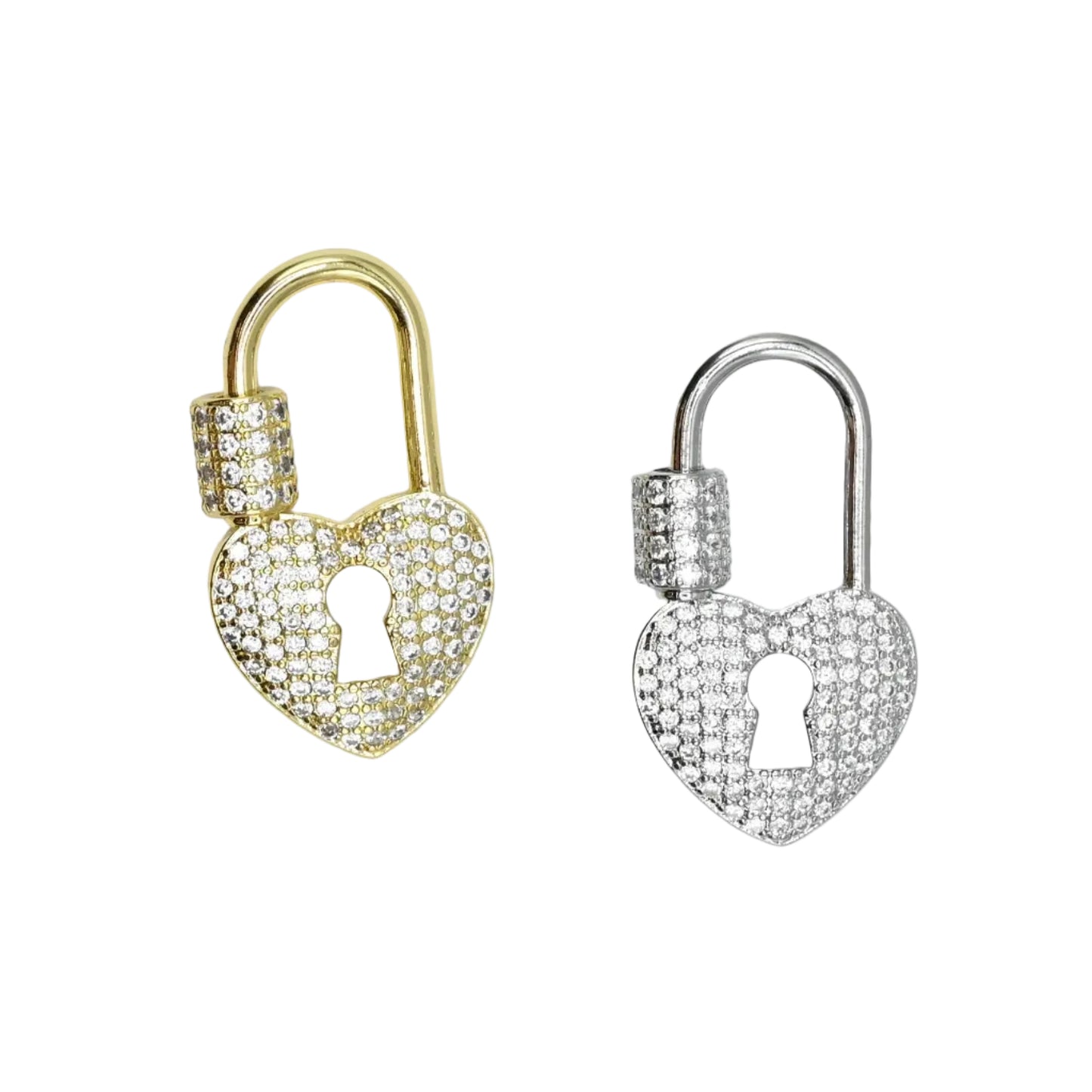 Crystal Heart Lock 27x15mm Carabiner Connector 18K Gold Filled & Silver