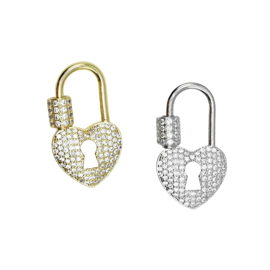 Crystal Heart Lock 27x15mm Carabiner Connector 18K Gold Filled & Silver