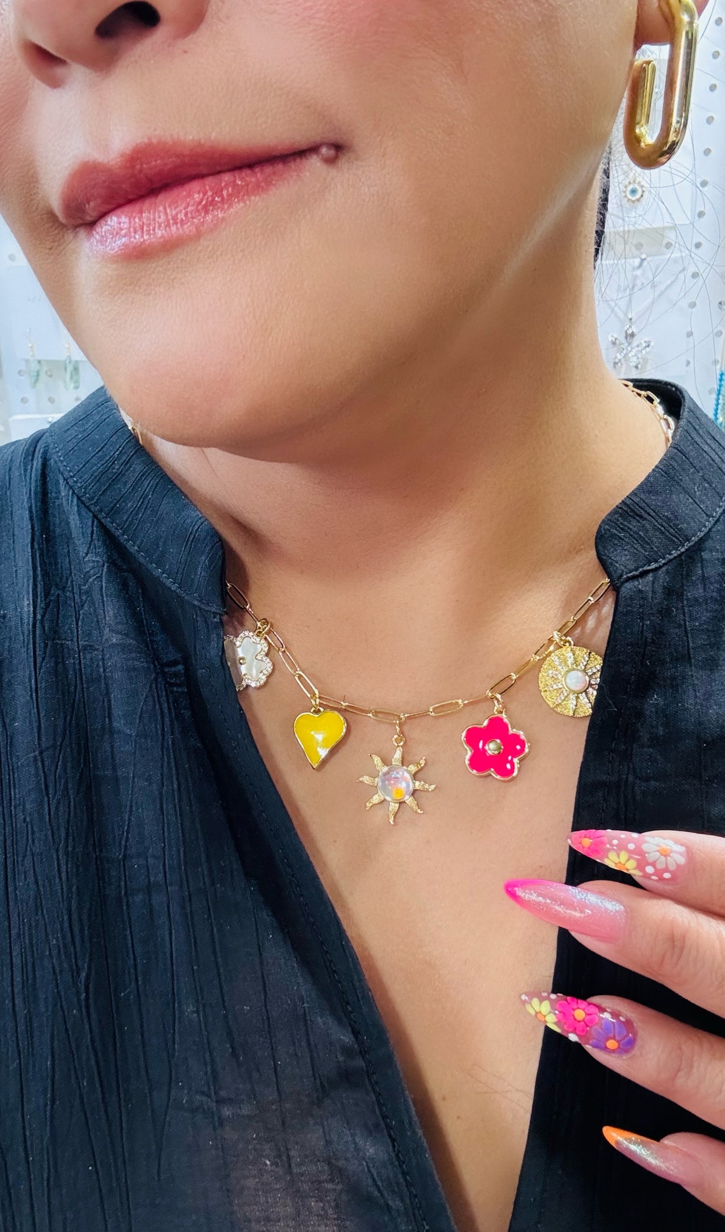 Coloured Heart Enamel Charm 18K Gold Filled